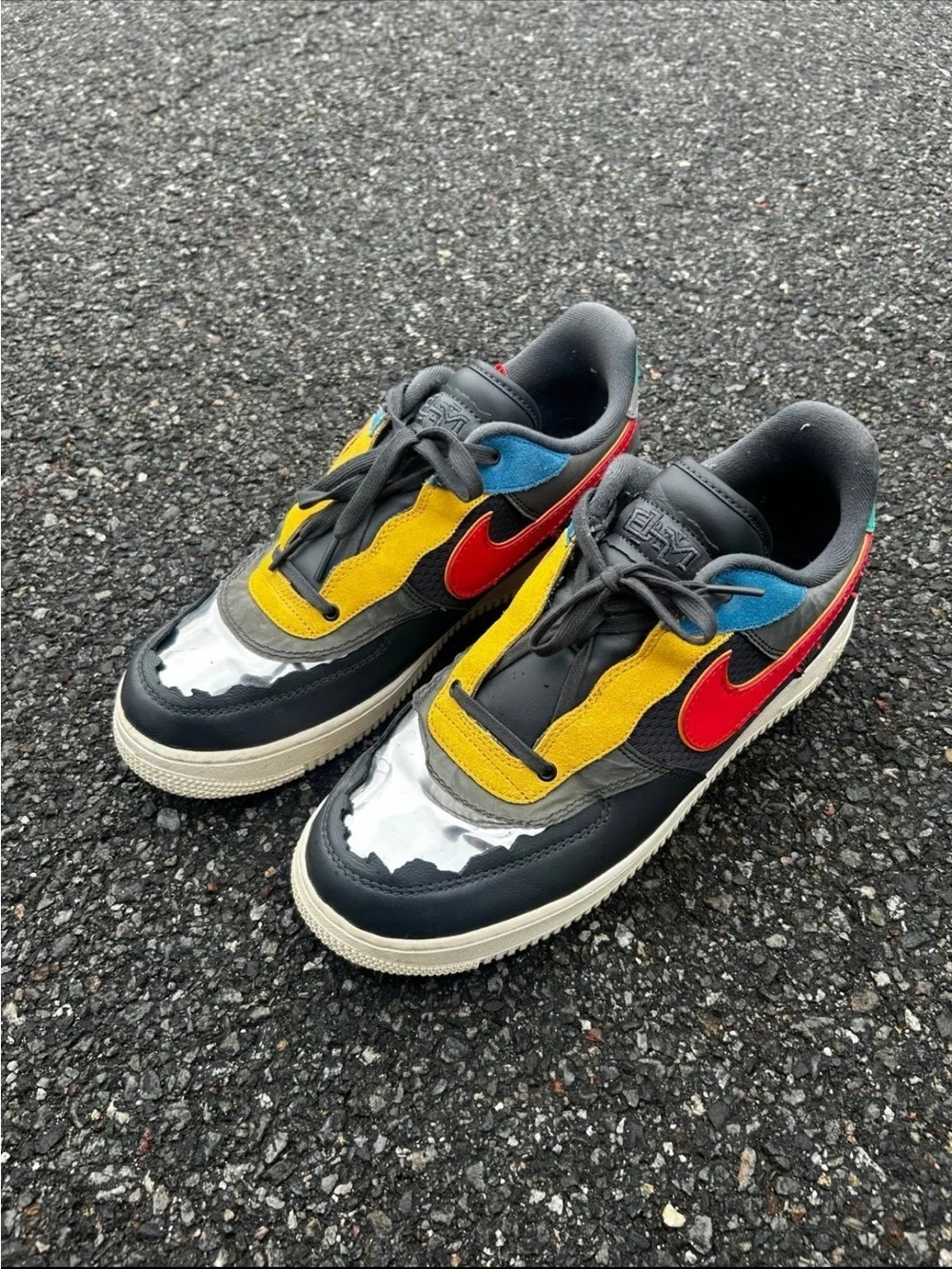 Nike Men's Multicolor Low-Top Sneakers - Black, Red, Yellow, Blue, Teal